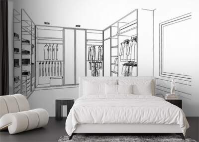 line drawing of dressing room,closet room,Modern design,3d rendering Wall mural