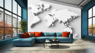 Minimal world map, flat 3d world map illustration, white background world map, 3d rendering Wall mural