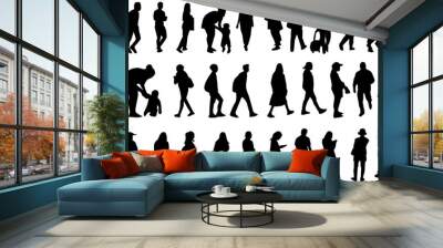 Shadow people in various gestures,vector silhouettes of men and a women Wall mural