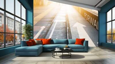 the idea of moving forward in work, future travel, next route, goal progress concept, a future of am Wall mural