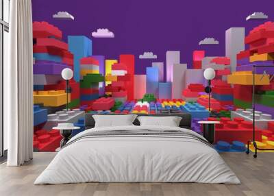 3D illustration of a pile of colorful bricks Wall mural