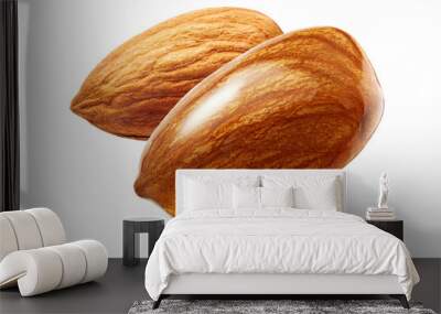 Almonds with oil drop isolated on white background Wall mural