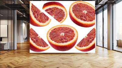 Sicilian orange. Red blood orange fruit slices isolated on white background, collection Wall mural