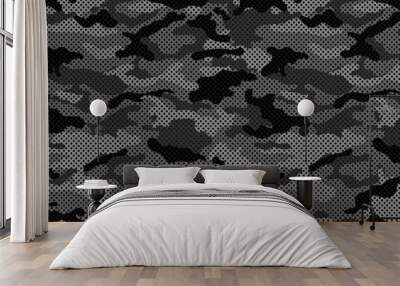 Camouflage texture seamless pattern with grid. Vector camouflage pattern for clothing design. Trendy camouflage military pattern.  Wall mural