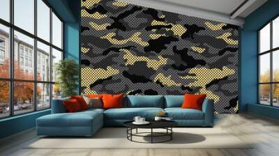 Camouflage texture seamless pattern with grid. Vector camouflage pattern for clothing design. Trendy camouflage military pattern.  Wall mural