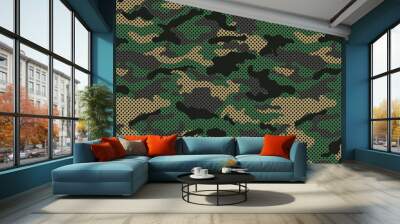 Camouflage texture seamless pattern with grid. Vector camouflage pattern for clothing design. Trendy camouflage military pattern.	 Wall mural