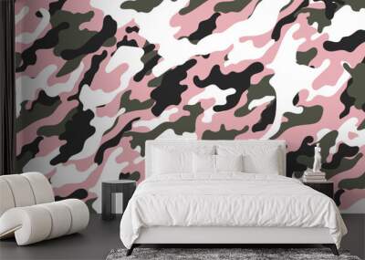 Pink camouflage military pattern. Vector camouflage pattern for clothing design.  Wall mural