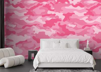 Pink camouflage military pattern. Vector camouflage pattern for clothing design. Wall mural