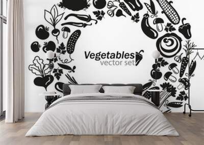 vegetables vector black icons on white background Wall mural