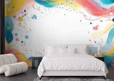 A whimsical and playful abstract background featuring a colorful array of swirls, dots, and wavy lines, evoking a sense of joy and creative expression. Wall mural