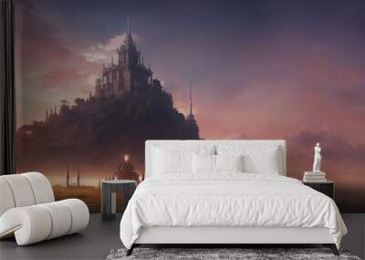 Divine Tower Castel Epic Landscape - Digital Art, 3D Render, Concept Art Wall mural