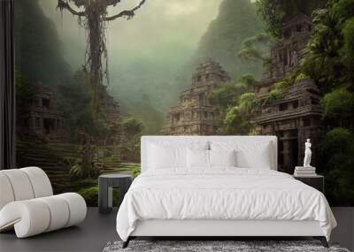 Majestic Ancient Inca Fantasy Temple Deep in the Jungle Wall mural