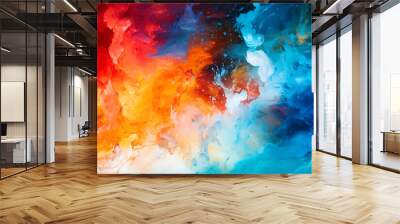 Abstract watercolour contrast between blue and red splash background Wall mural