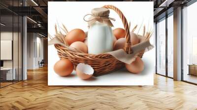 daily fresh milk and eggs on isolated white background Wall mural