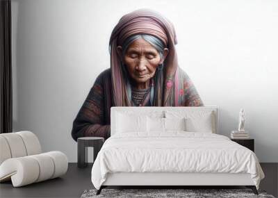 old woman in traditional dress on white background Wall mural