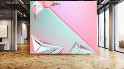 abstract metal chrome texture with empty space in pink and green banner background Wall mural