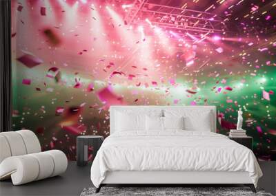 confetti in stadium with green and pink lighting Wall mural