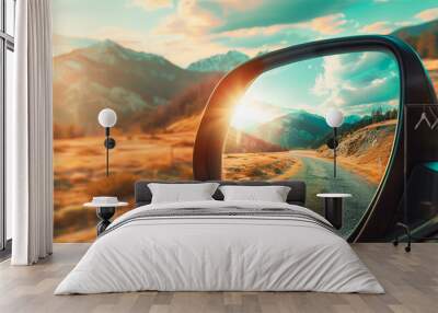 view side mirror of car summer roadtrip concept background Wall mural