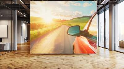 view side mirror of car summer roadtrip concept background Wall mural