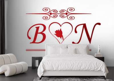 BN love initial with red heart and rose Wall mural