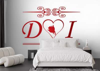 DI love initial with red heart and rose Wall mural