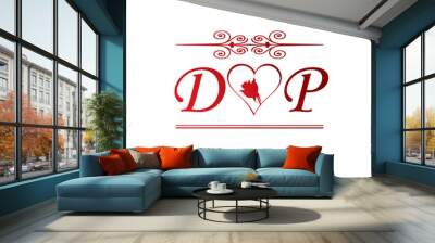 DP love initial with red heart and rose Wall mural