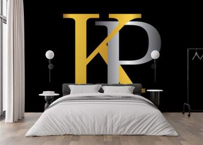 KP initial letter with gold and silver Wall mural