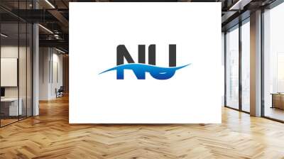 nu initial logo with swoosh blue and grey Wall mural