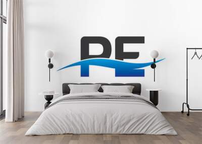 pe initial logo with swoosh blue and grey Wall mural