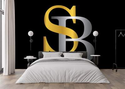 SB initial letter with gold and silver Wall mural