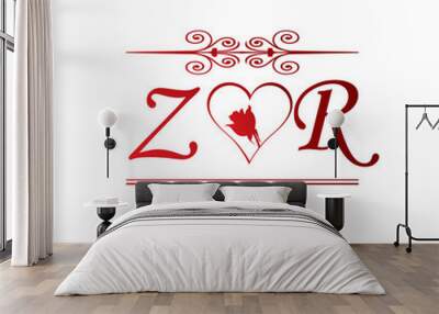 ZR love initial with red heart and rose Wall mural