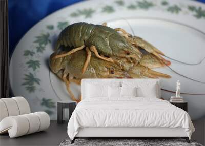 live crayfish. green crayfish on a plate Wall mural