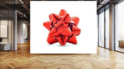 Red shiny ribbon gift bow isolated on white background with clipping path. Wall mural