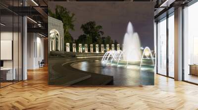 Fountain World War II Memorial National Mall Washington DC. Memorial was dedicated 2004. Wall mural