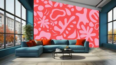 Organic and abstract seamless surface pattern design in pink and red. Contemporary print. Fashion design template. Wall mural