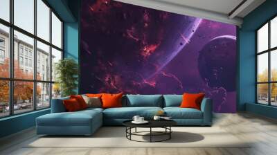 Abstract planets, sun, and space background. national asteroid day Wall mural