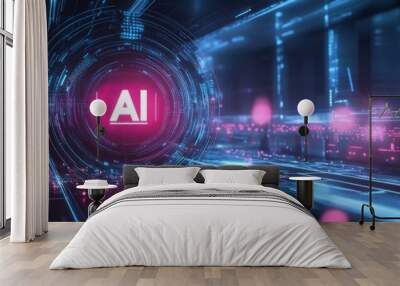 AI futuristic technology background vector Wall mural