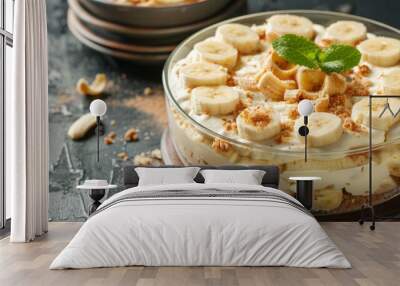 Banana Pudding Cheesecake Delight with copy space Wall mural