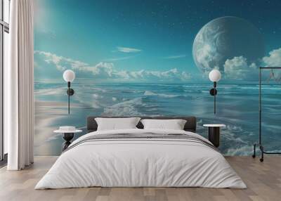 beach on space with planet scene Wall mural