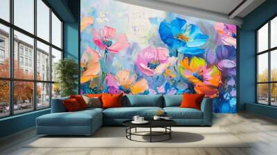 Beautiful floral background. Colorful flowers. Oil painting. Abstract art background. Wall mural