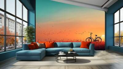 bicycle, sunset horizon, with copy space. world bicycle day background concept Wall mural