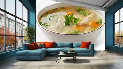 chicken soup, isolated on white background Wall mural