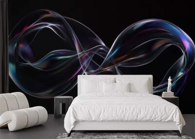 digital rendering of two intertwined, curved shapes that resemble the form and movement of iridescent soap bubbles. The curves should be smooth with an ethereal quality Wall mural