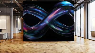 digital rendering of two intertwined, curved shapes that resemble the form and movement of iridescent soap bubbles. The curves should be smooth with an ethereal quality Wall mural