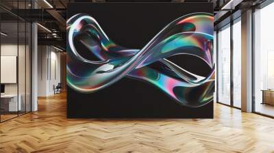 digital rendering of two intertwined, curved shapes that resemble the form and movement of iridescent soap bubbles. The curves should be smooth with an ethereal quality Wall mural