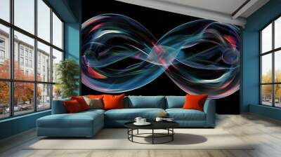 digital rendering of two intertwined, curved shapes that resemble the form and movement of iridescent soap bubbles. The curves should be smooth with an ethereal quality Wall mural