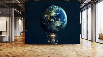 Earth hour background. Blue planet earth in space in a glowing light bulb. copy space Wall mural