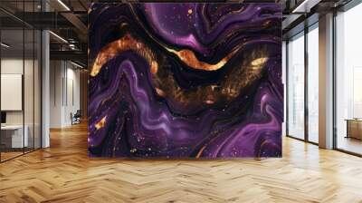 luxury wallpaper. purple and black marble and gold abstract background texture. purple marbling with natural luxury style swirls of marble and gold powder Wall mural