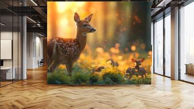 portrait of a deer, world wildlife day, copy space. 3d AI generetaive Wall mural