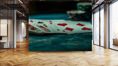 set of cards on a poker table with copy space Wall mural